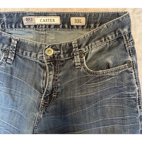 BKE Buckle Mens Carter 33L x 32 Thick Stitch Stretch Blue Denim Jeans - Picture 5 of 10
